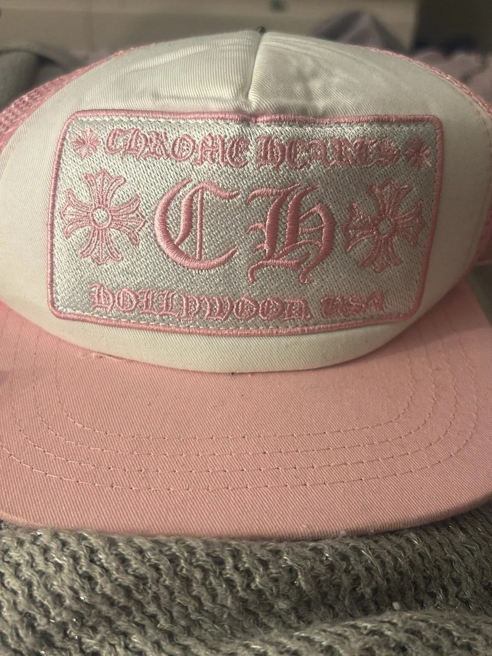 Pink & White Kids Trucker Hat - CH Embroidered Patch